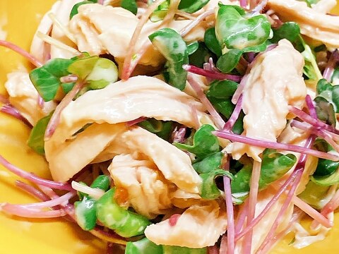 簡単副菜☆鶏とスプラウトのワサビマヨサラダ